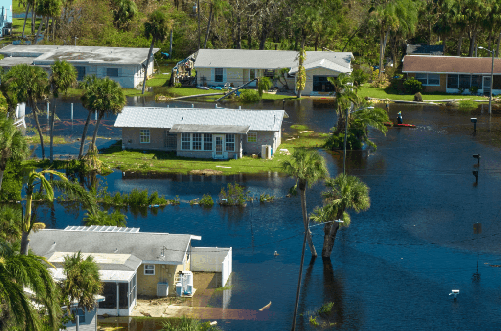 outside of flooded houses